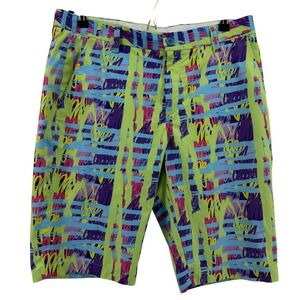 Hreski Mens Neon Abstract Graffiti Golf Shorts Multicolor Size 32 Retro Style